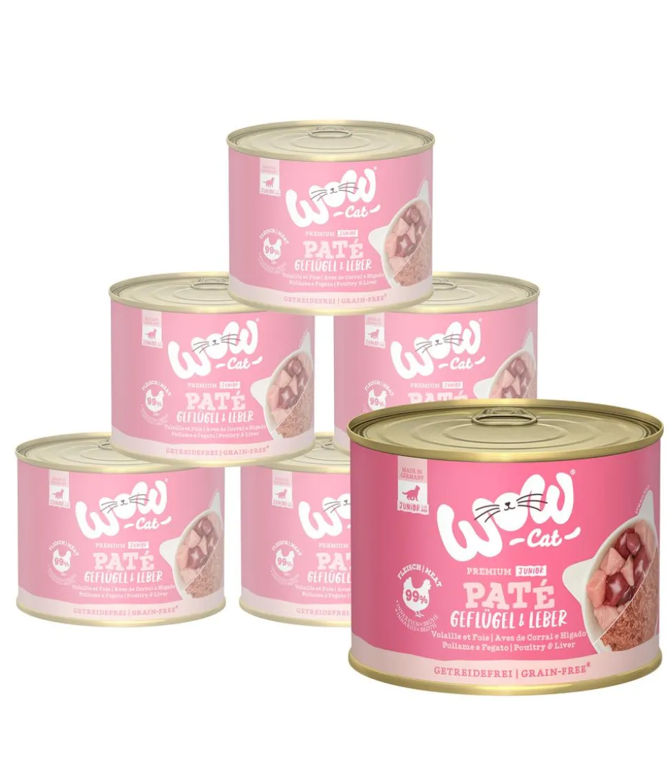 WOW® Cat Nassfutter für Katzen Premium Paté Junior, 6 x 200 g
