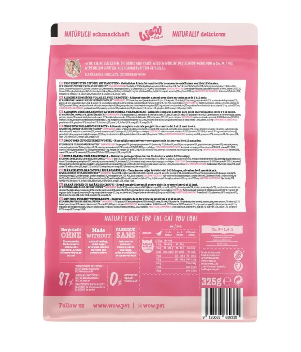 WOW® Cat Trockenfutter für Katzen, Junior, Geflügel & Karotten
